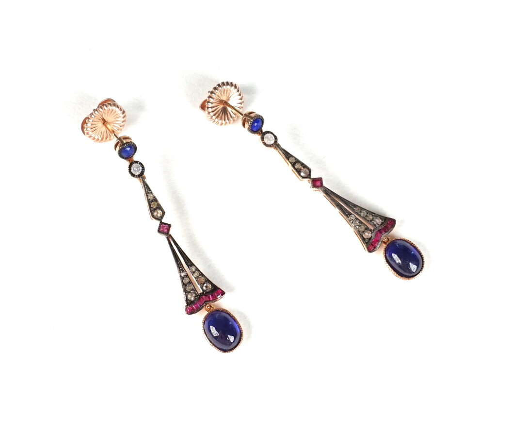 Boucles D Oreilles Eventail En Or K Oo Et Argent Oo