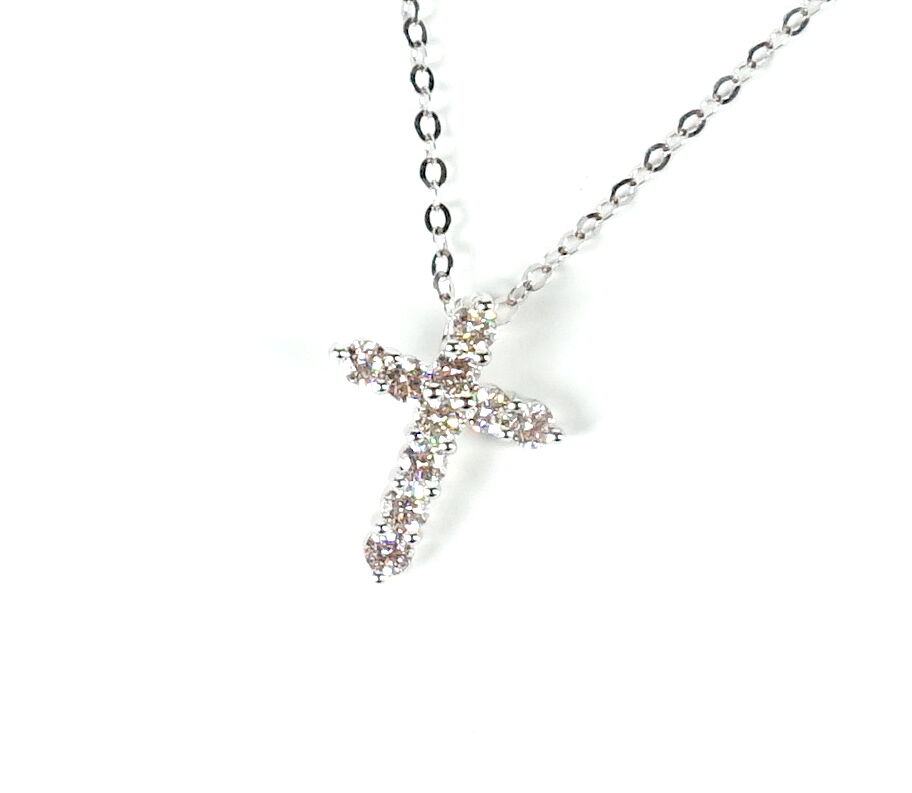 Pendentif Croix En Or Blanc 18K 750 Oo Serti De 10 Diamants Blancs