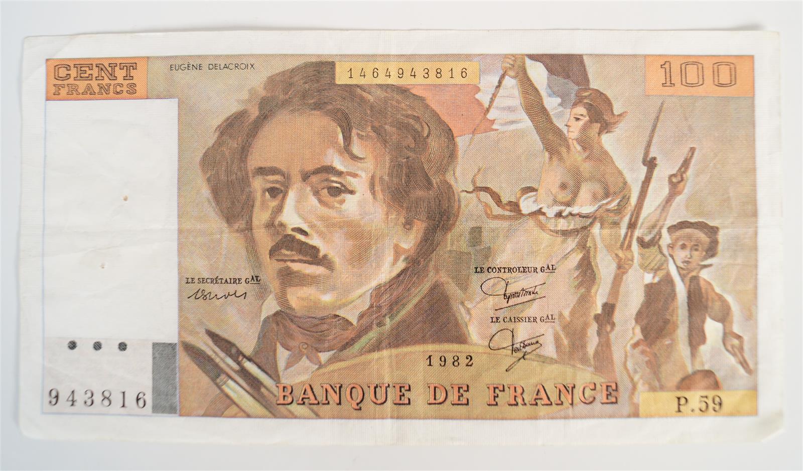 19 Billets France 100 Francs Delacroix, 1982 - Séries B.56, D.61, D.62 ...